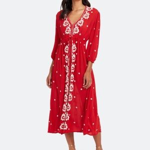 Free People Embroidered Fable MIDI Dress Size XS